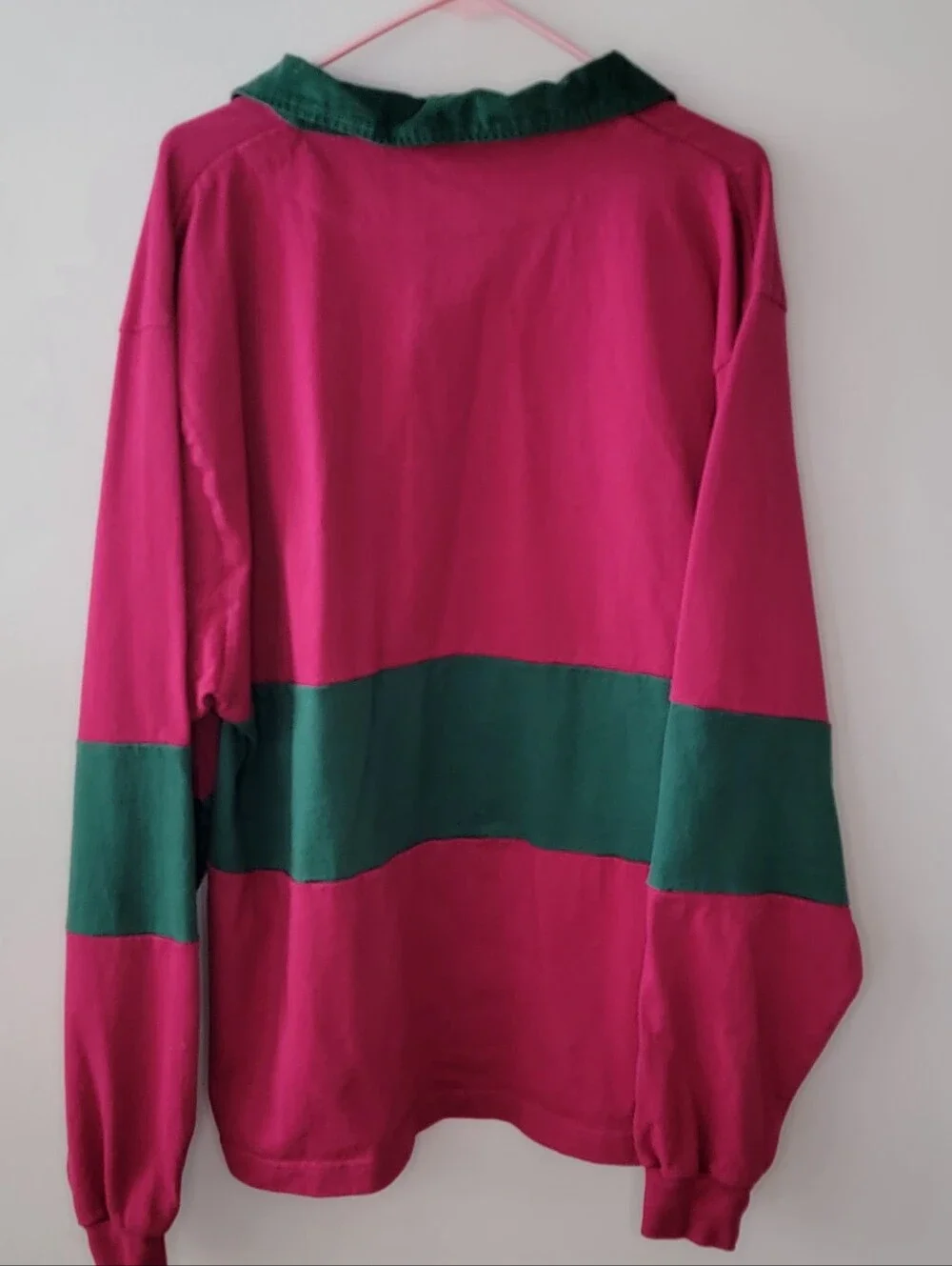 Vintage Mens XL Ruck-It Rugby Pink Green Long-Sleeve Shirt, 100% Cotton